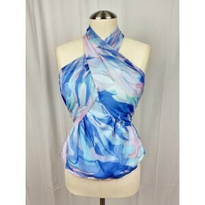 NEW French Connection Halter Blouse Top Women Blue Size 2 Fairy Preppy Coquette